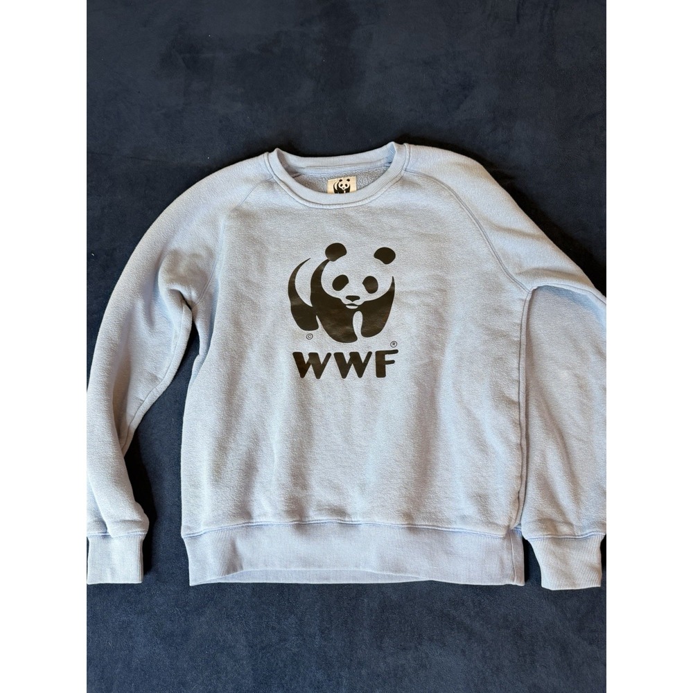 Vtg Jerzees World Wildlife Fund Crewneck Sweater Made In USA Adult M Baby Blue